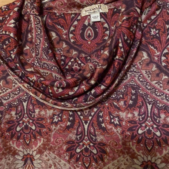 One World 90’s style cowl neck sweater boho poly spandex women’s large - Picture 3 of 10